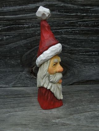 Wood Carving St.  Nick Long Hat Santa Claus White Christmas Scott Longpre 3