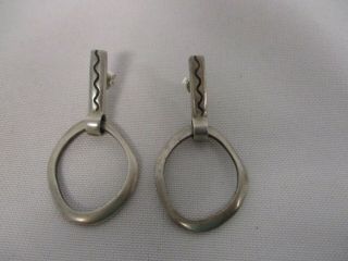 Signed Lisa Jenks Modernist Sterling Silver Earrings W Circle Link Drop 1 3/4 "