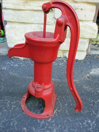 Vintage Antique Red Water Pump Hand Pitcher Barnes Mfg Cast Iron Yard Garden