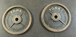 York Barbell Milled 45 Lb Olympic Weight Plates Vintage Pre - Usa Stamp 1 Pair 14