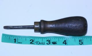 Vintage Rounded Wood Handled Screwdriver Flat Head 5 1/4 " Inches Long 1/4 " Tip