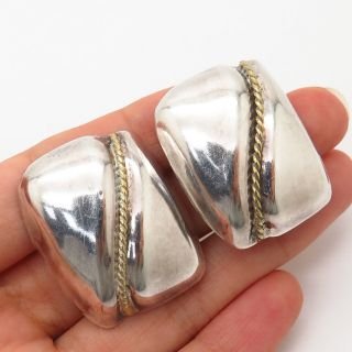 925 Sterling Silver 2 - Tone Vintage Mexico Twisted Design Clip On Earrings