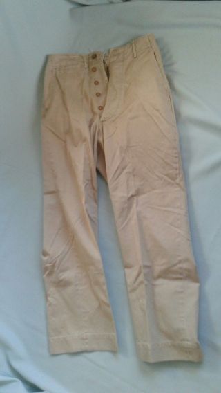 Marine Ww2 Khaki Button Fly Officers Pants,  Size 28 X 29.  Vintage.