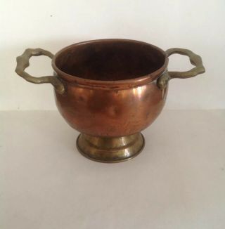Vintage Brass Bowl With Handle 4 " Tall With Handle Solid Copper