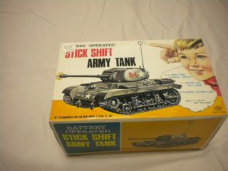 Vintage Nomura B/o,  Fully Operational " Stick Shift Army Tank " Complete W/box