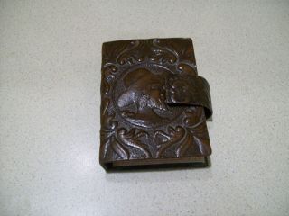 Vintage Leather Prospectors Hand Tooled Leather Deck Of Cards Holder With Cards