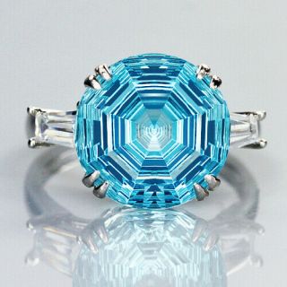 14k White Gold Over Blue Topaz " Eye - Shi​ny " Fancy Cut Diamond Ring Rtpp9