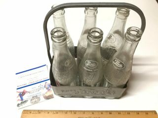 Vintage Metal Pepsi Cola 6 Pack Bottle Carrier Rack With All 6 Bottles