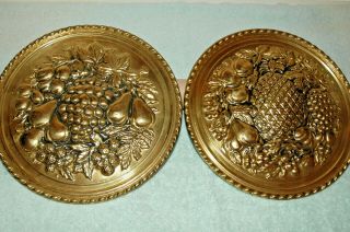 Pair Vintage Copper Wall Hanging Plates - Made In England - Fruit Theme - 8 In