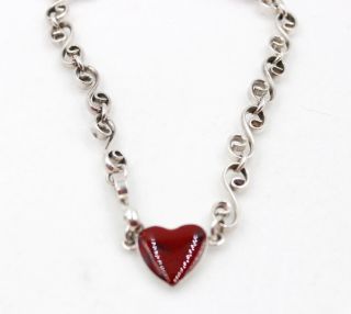 Vintage Jri 925 Sterling Silver Mexico Red Heart Pendant Scroll 18 " Necklace