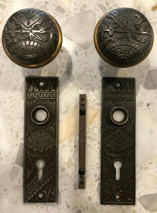 Complete Set Antique Eastlake Victorian Door Knobs With Escutcheon Plates