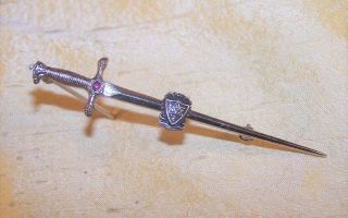Vintage Kappa Delta Sorority Sterling Silver Sword Pin W/ Crest & Tiny Stone Old