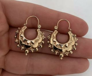 9ct Gold Victorian Style Hollow Hoop Earrings 9k 375.