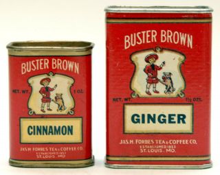 2 - Buster Brown Brand Spice Tins,  Ginger & Cinnamon,  St.  Louis