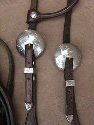 Gorgeous Vtg Circle Y Silver Show Bridle Headstall Matching Reins Low Port Bit