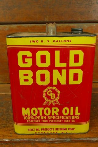 Vintage Gold Bond Motor Oil 2 Gallon Can - Seitz Refining Co - Syracuse York 3