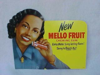 Mello Fruit Beech - Nut Gum Display Sign,  African American Woman,  Gumball