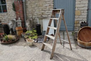 Traditional Vintage Wooden Step - Ladder,  Or Display Plant Stand