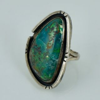 Big Native American Sterling Modernist Turquoise Vintage Old Pawn Ring Navajo