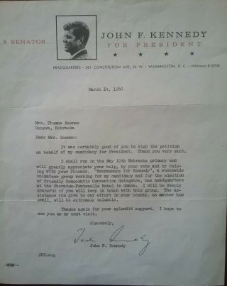 President John F Kennedy Signed Letter