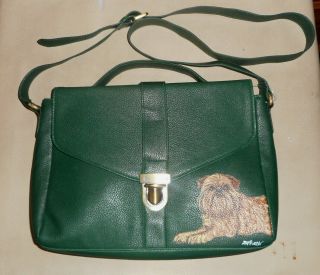 Brussels Griffon Dog Hand Painted Green Handbag And Coin Purse Reserved