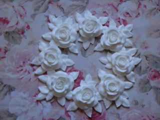Shabby Chic Xlg Carved Rose & Leaf Wreath Pediment Furniture Applique Onlay