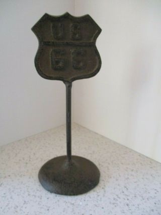 Miniature Vintage Cast Iron " Us 66 " Sign,  Desk Top Paperweight 6 3/4 " High