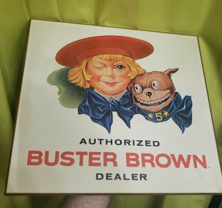 Vintage Buster Brown Shoes Authorized Dealer Advertising Sign Pressed Board Wood