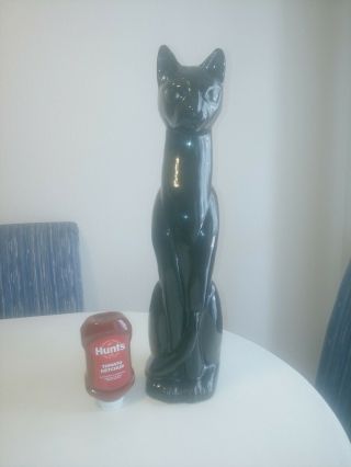 Huge 29 " Mid Century Black Ceramic Pottery Cat Figurine Statue Art Deco