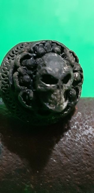 Antique Rare Ring Silver Style Memento Mori Skull Victorian