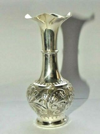 Antique Edwardian Solid Silver Bud Flower Vase Repousse 11.  2cm Birmingham 1902