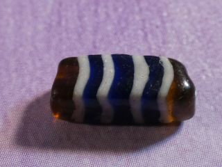 South East Asian Blue White Gold Glass Heirloom Bead Perfect 11.  2 By 4.  5 Mm