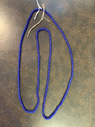 1800s Cobalt Blue Trade Beads Necklace - Plains Indians 36 " Long