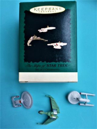 Hallmark Keepsake 1995 Set Of 3 Miniature Ornaments “the Ships Of Star Trek”