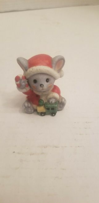 Christmas Mouse Figurine With Candy Cane And Train