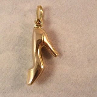 14k Gold High Heel 3d Ladies Shoe Made In Italy Charm Pendant Yellow 1.  2