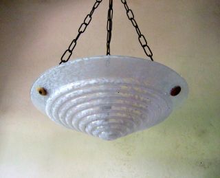 Antique French Art Deco Pressed Pate De Verre Glass Ceiling Light Chandelier
