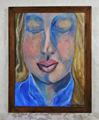 Vintage Mid Century Abstract Modern Art Oil Painting Portrait Of Woman