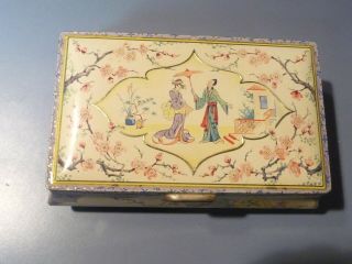 Vintage Tin Container Candy Cookie - - Made in England - Japanese Floral Design 2
