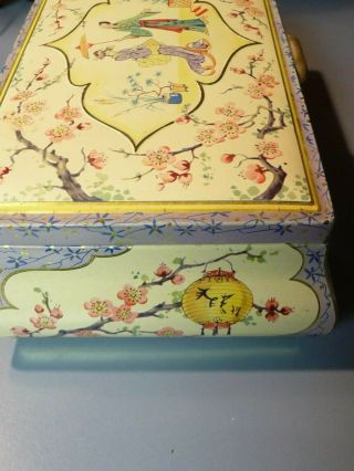 Vintage Tin Container Candy Cookie - - Made in England - Japanese Floral Design 3