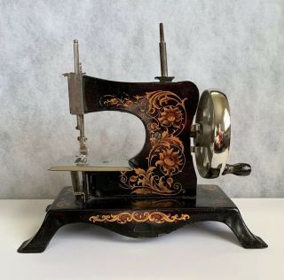 Vintage German Made Toy Sewing Machine Hand Crank Colorful