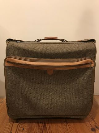 Vintage Hartmann Rolling Brown Tweed & Leather Garment Bag Luggage Wheels A - 3