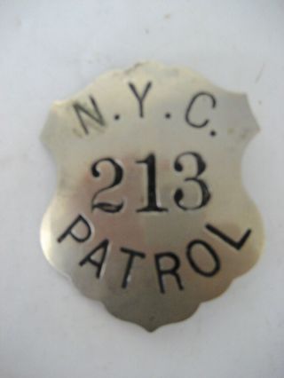 Vintage Obsolete N.  Y.  C.  Patrol Badge,  213