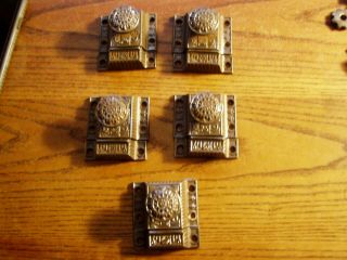 5 - - Antique Eastlake Victorian Cast Iron Cabinet Latches With Receivers