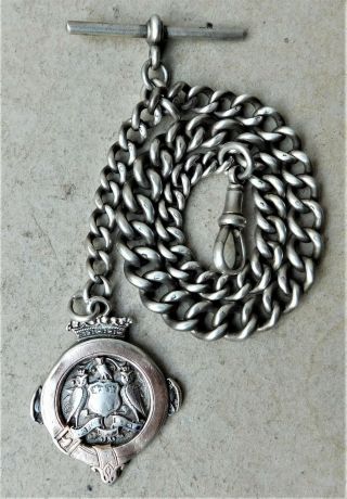 Hm 1902 54g Graduated Leeds Silver Albert Pocket Watch Chain Vintage