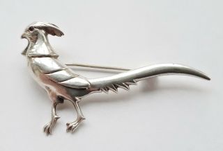 Antique French Solid Silver Pheasant Brooch Pin,  Paris 19th