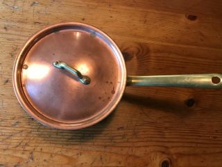 Small Copper Sauce Pan Pot Made In Portugal Brass Handle With Lid
