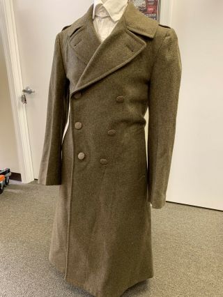 U.  S.  Army Ww2 Wool Overcoat,  M - 1939,  Dated 1942.  Sz 38 " Long - G.  I.  A,