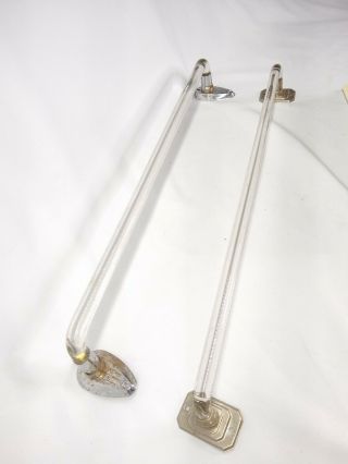 Vtg Pair Mcm Art Deco Bent Glass Rod Towel Bar Rack Holder W/ Brackets