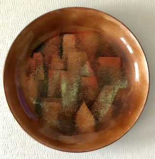 1950s Mid Century Modern Enamel Copper Small Brn Bowl Plate Enameled Hand Made